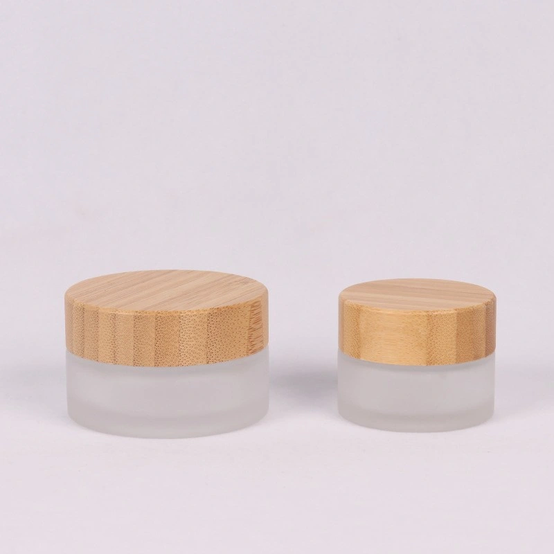 Ready to Ship Products 50g Frosted Glass Jar Cosmetic Container Low MOQ Glass Bottle OEM ODM Cream Bottle with Sustainable Bamboo Plastic Cap