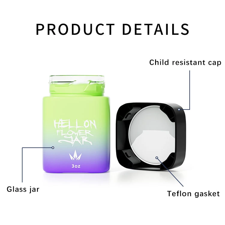 Packaging 2oz 4oz Colorful Glass Jar Arch Child Resistant Cap/Child Proof Jar/Child Resistant Bottle