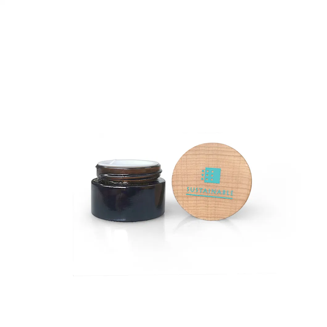 Bamboo Sustainable Skincare Cosmetic Packaging of 10g Face Cream Amber Glass Jar Glass Bottle with Bamboo Lid