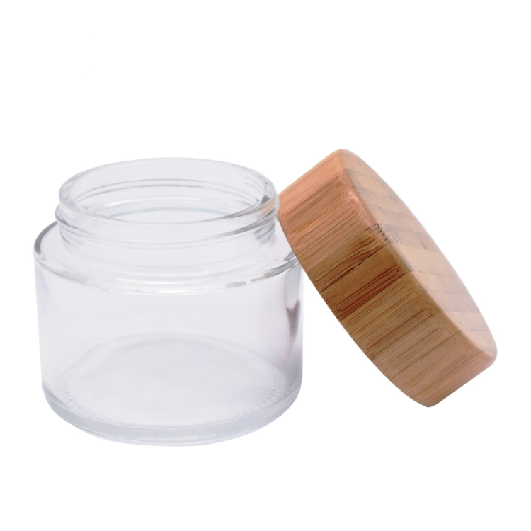Cr Wholesale 1g 3G 5g 2oz 4oz Luxury Clear Straight Sided Child Resistant Cap Flower Food Wax Packaging Glass Jar with Bamboo Child Proof Lid