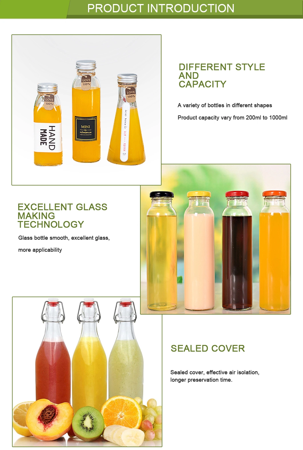 China Glass Bottle Manufacturer for Water/Beverage/Milk Tea/Juice/Oil/Vine/Brandy/Beer/Whisky/Vokda