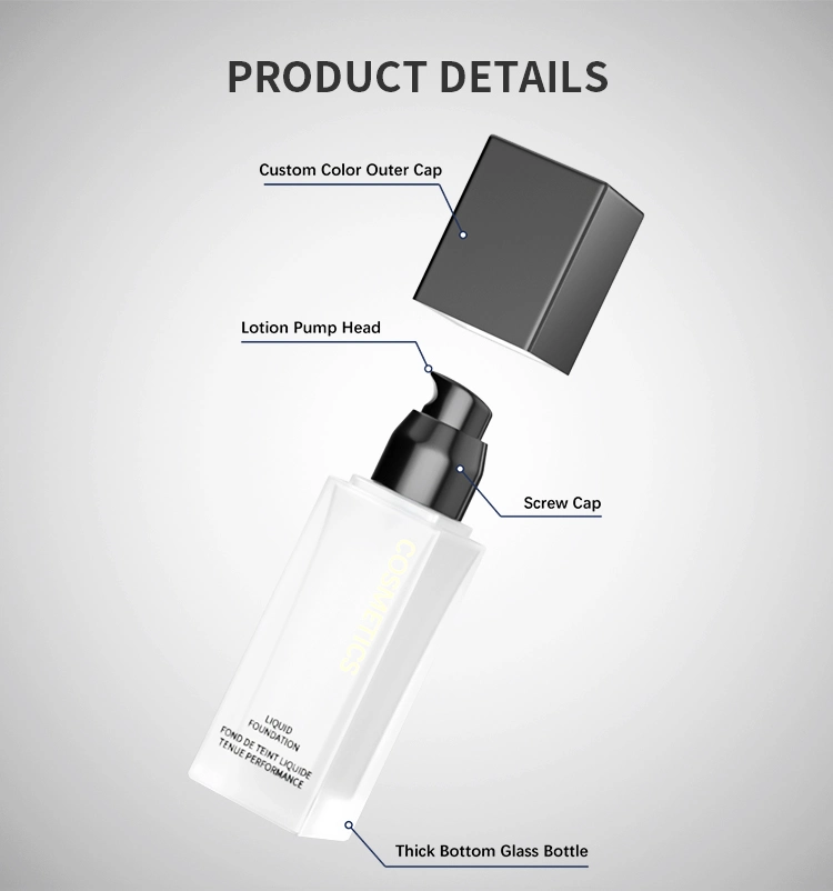 Wholesale Custom 15ml 20ml 30ml 40ml Empty Square Cosmetic Frosted Liquid Foundation Container Glass Bottle with Pump