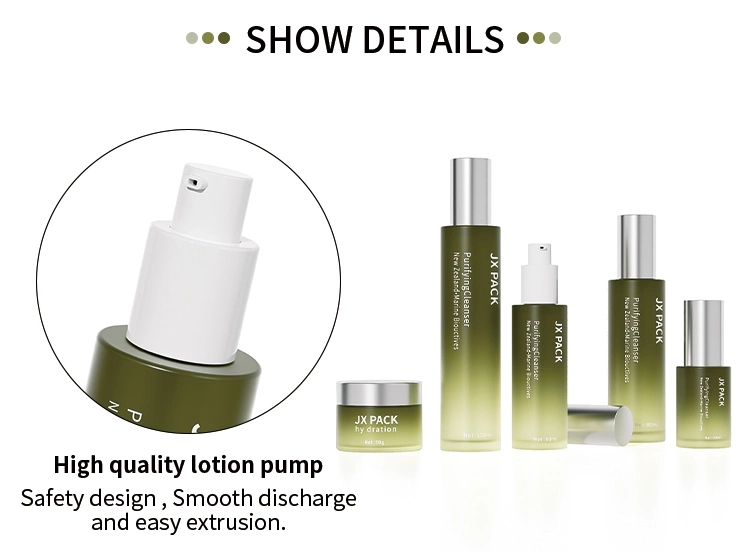 Luxury Custom Empty Eco Friendly Green Cosmetic Bottle Frosted Glass Pump Skincare Kit Packaging